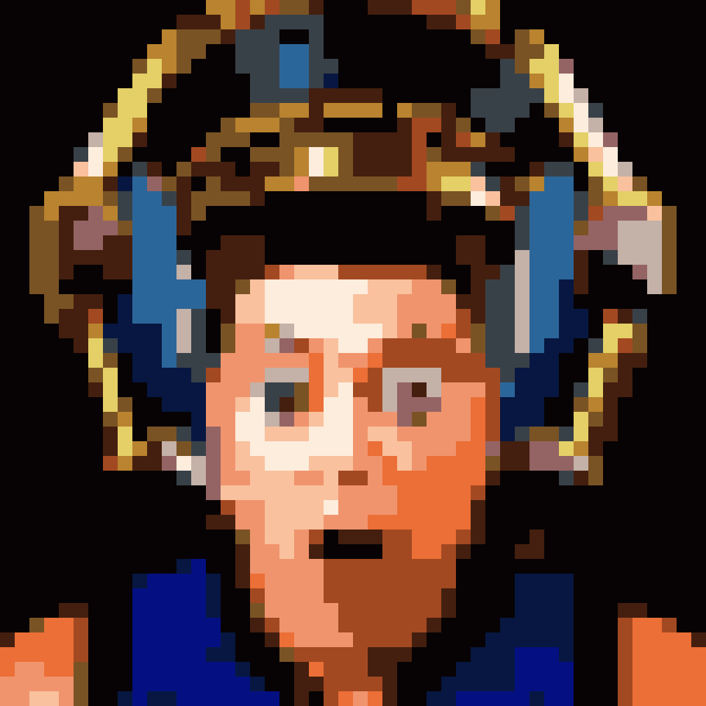 A pixel-art Hoodwinked character wearing goggles
